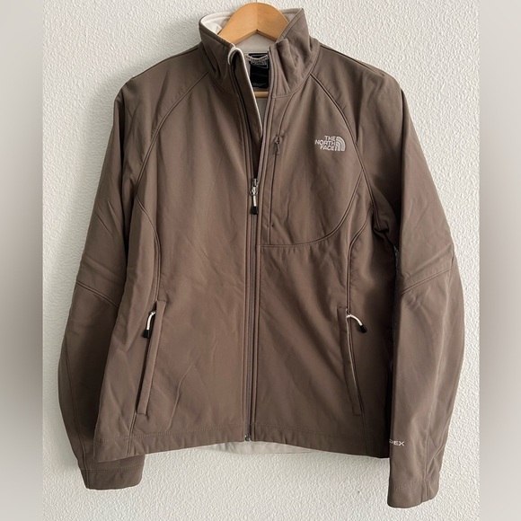 North Face Mocha Brown Soft Shell Womens Warm Zip Up Jacket Large - Picture 1 of 14